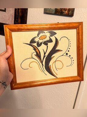 HANDPAINTED - Flower in Black and Gold